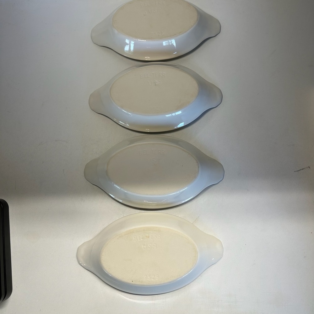 Vintage Set of 4 Bel-Terr USA 9528 White Stoneware Oval Au Gratin Baking Dishes - Picture 3 of 7